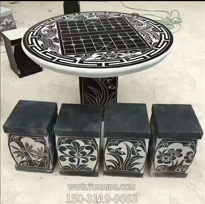 梅兰竹菊带象棋棋盘的黑色大理石石桌凳博鱼网页版