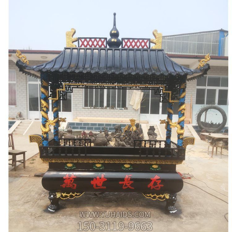 景区祠堂户外长形宝盖四龙柱纯铜香炉博鱼网页版