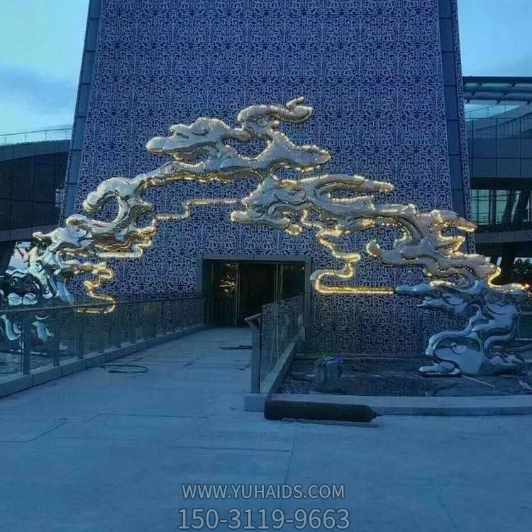 景点门口摆放创意不锈钢发光祥云拱门景观博鱼网页版