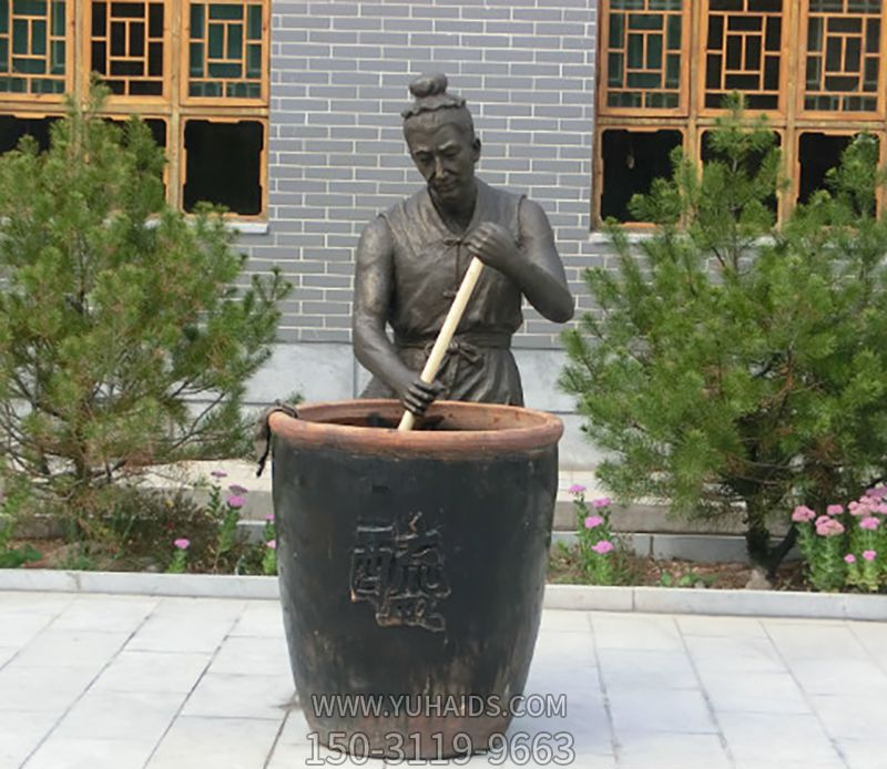 户外景创意铜雕搅拌酒缸的酒文化博鱼网页版