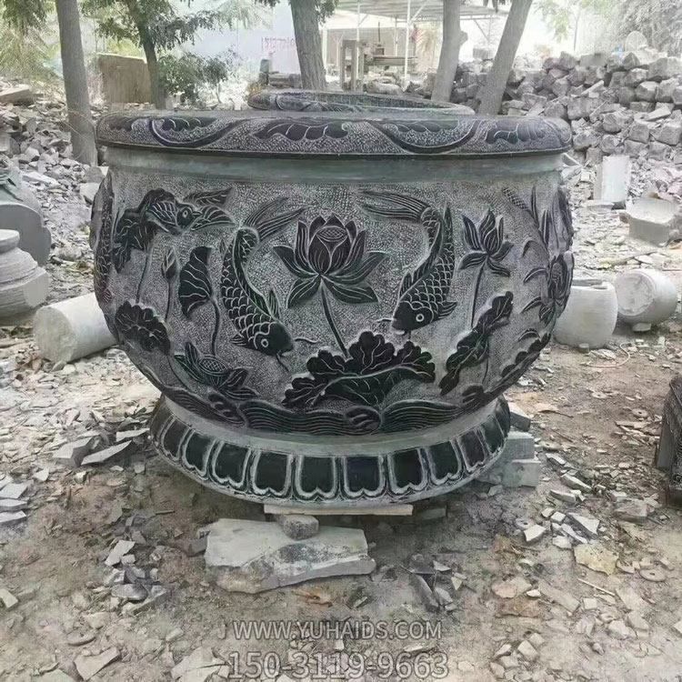 石雕鱼缸圆形养鱼池仿古石盆庭院青石荷花缸博鱼网页版