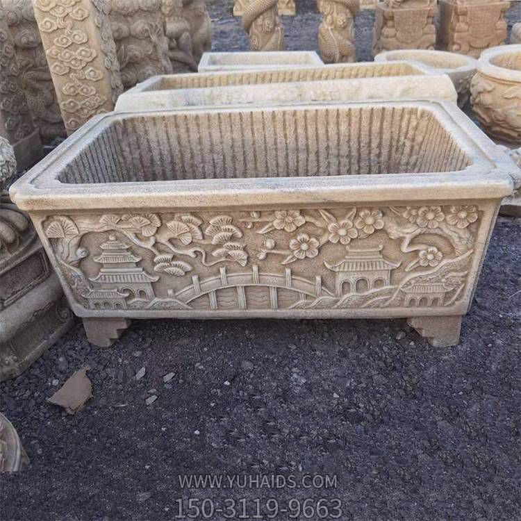 青石浮雕户外园林景观老石槽博鱼网页版