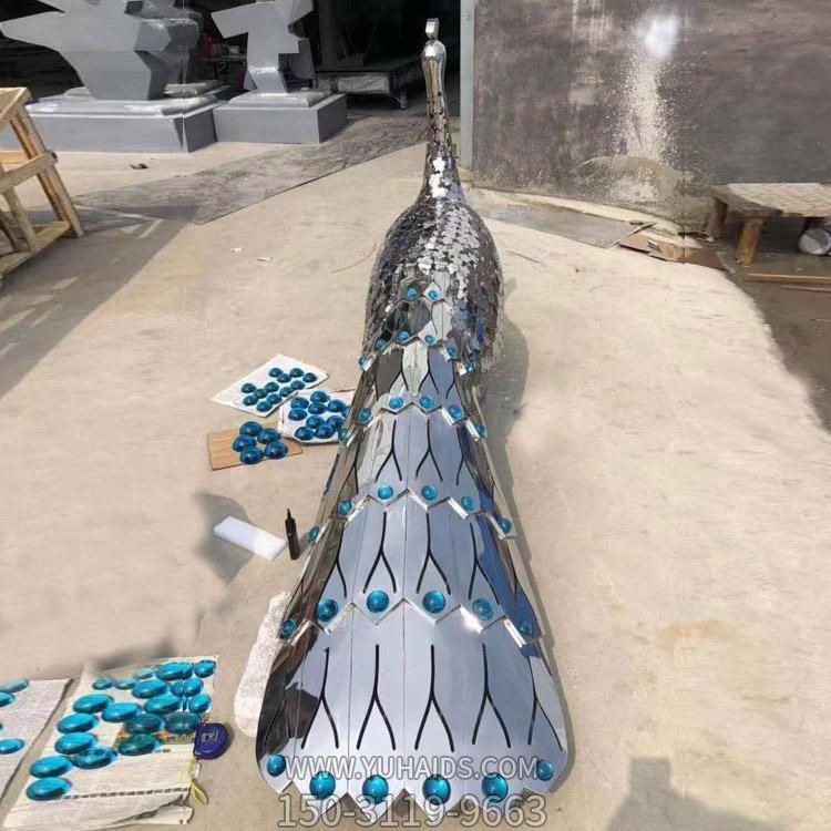 广场摆放不锈钢镜面孔雀动物摆件博鱼网页版