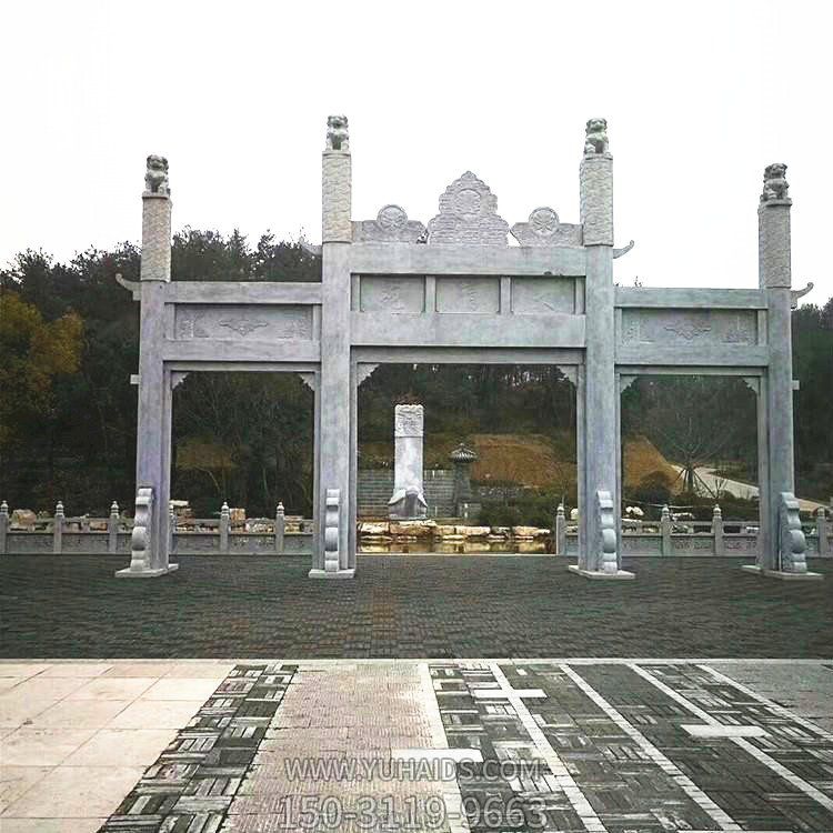 青石仿古建 祠堂村口雕刻简约三门楼摆件博鱼网页版