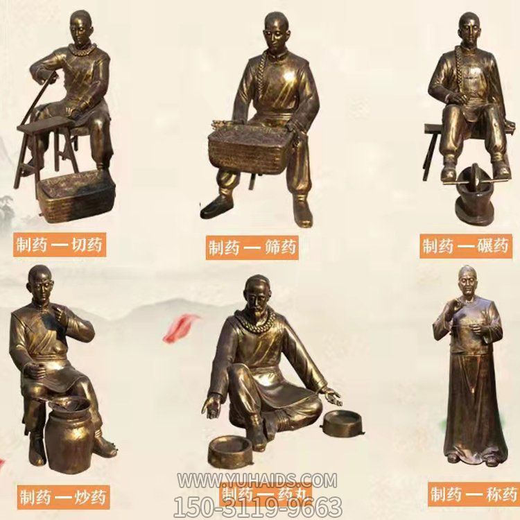 玻璃钢仿铜中医文化中医人制药民俗小品博鱼网页版