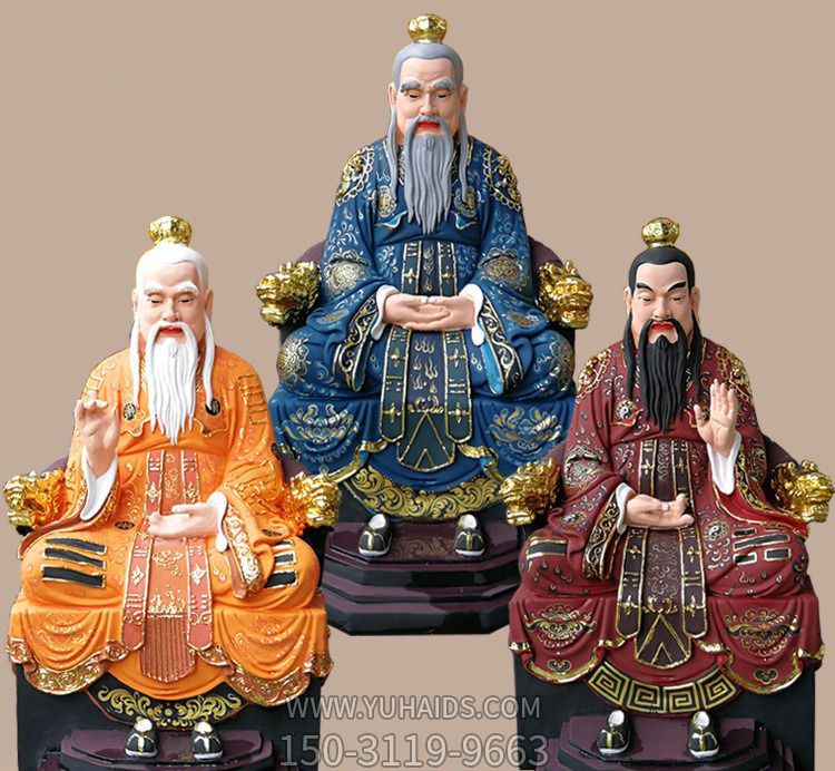 景区寺庙摆放梵形天尊神宝君神像,三清尊神佛像,玻璃钢彩绘老子塑像博鱼网页版