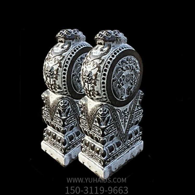 大理石做旧浮雕招财抱鼓石庭院门墩博鱼网页版