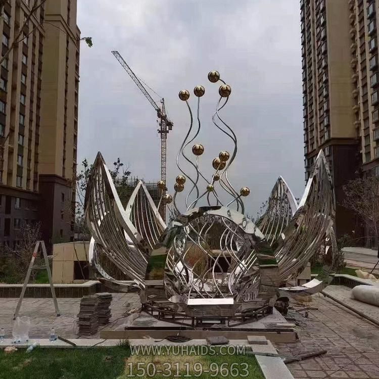 不锈钢抽象园林景观 户外大型镜面镂空喷泉水景摆件博鱼网页版