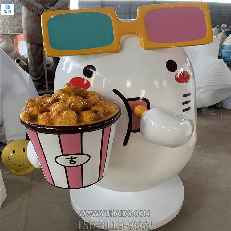 商业街美陈玻璃钢卡通吃棒棒糖小猫博鱼网页版造型