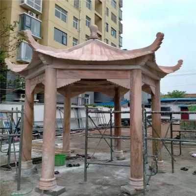 晚霞红天然石材石亭小区古建六角凉亭博鱼网页版