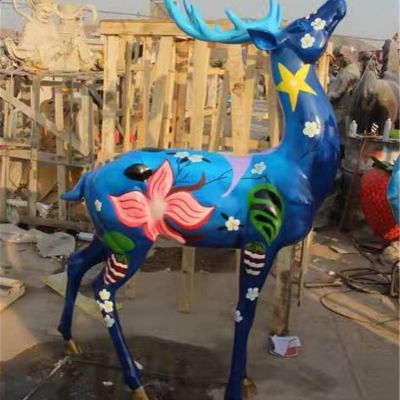  仿铜动物公园草坪庭院景观落地摆件彩绘玻璃钢抽象鹿博鱼网页版