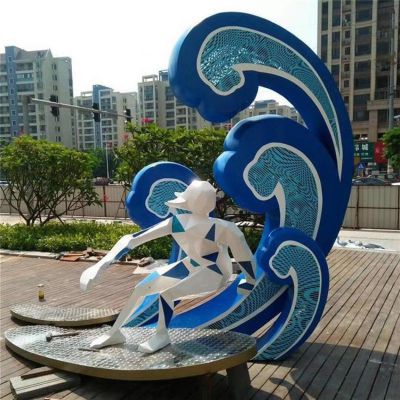 不锈钢烤漆海浪冲浪抽象人物博鱼网页版广场景观摆件