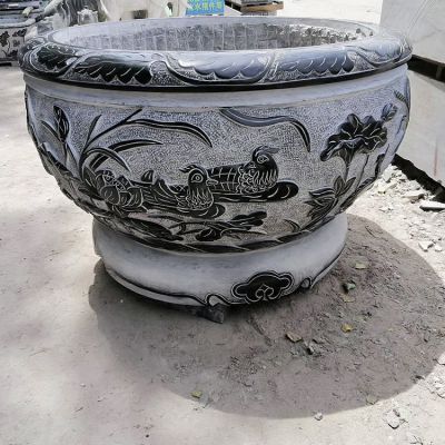 批量定制青石石雕花盆鱼缸 仿古做旧户外园林广场装饰石花盆_5803