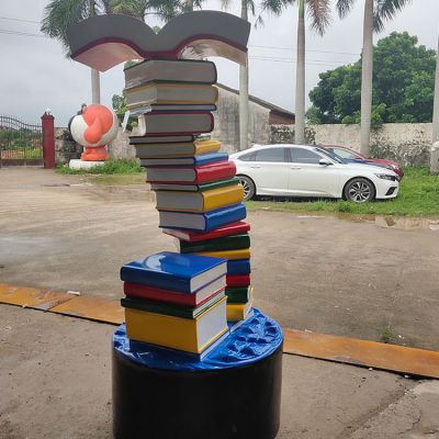 校园读书馆玻璃钢彩绘书本课本景观摆件