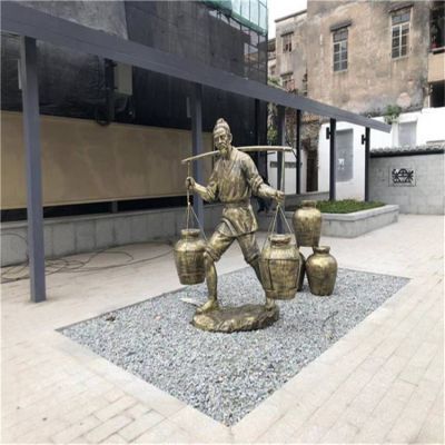 景区摆放玻璃钢仿铜古代挑酒人物雕像
