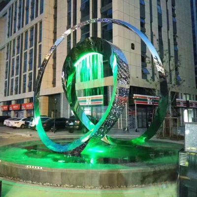 城市广场喷泉摆放不锈钢抽象艺术圆环造型博鱼网页版