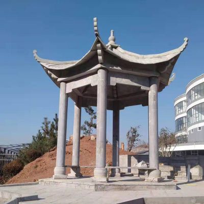小区花园休闲区摆放仿古六角凉亭