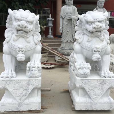 天然石材汉白玉雕刻石狮子企业公司门口摆件