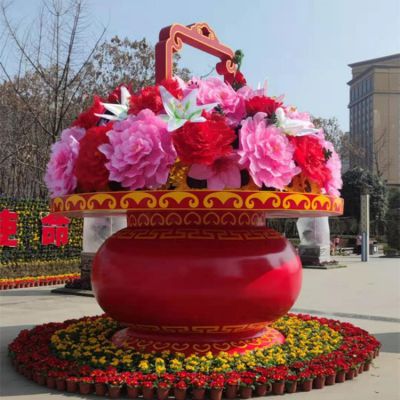 玻璃钢彩绘户外广场大型节日大花篮博鱼网页版