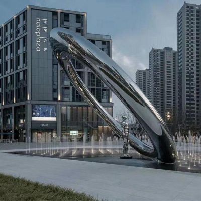  广场喷泉抽象摆件不锈钢圆环水景博鱼网页版