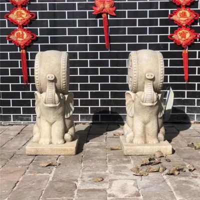 仿古做旧花岗岩雕刻小象抱鼓石庭院门口门墩