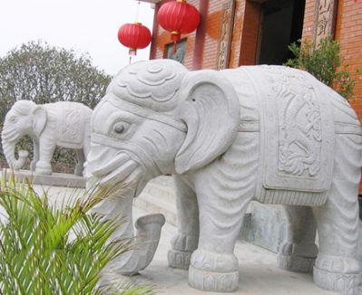 酒店门口大象景观大理石石雕一对大象博鱼网页版