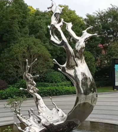 广场大型不锈钢镜面海浪浪花摆件