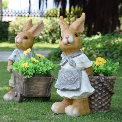 花园摆件两只带花篮的树脂兔子博鱼网页版