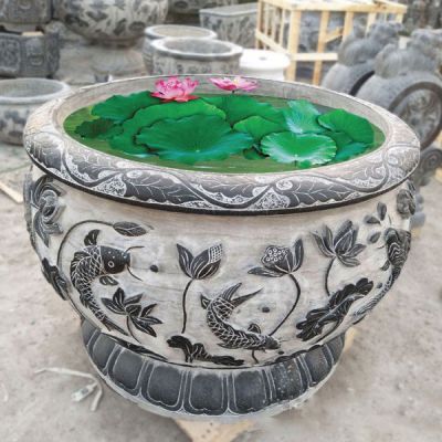 园林摆放天然石材雕刻莲花鱼缸花盆