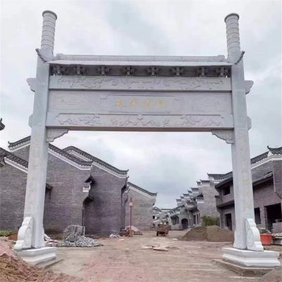 景区街道摆放大理石新中式单门石牌坊博鱼网页版