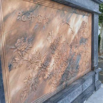 晚霞红大理石浮雕花 庭院门口屏风影壁博鱼网页版