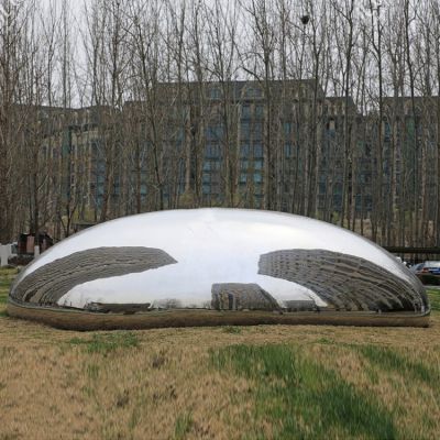 公园草地摆放不锈钢镜面鹅卵石景观摆件