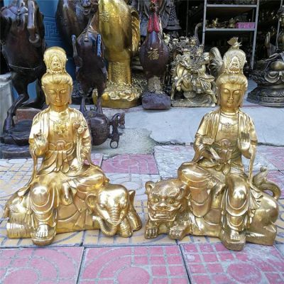 铜雕寺庙供奉佛像文殊普贤博鱼网页版