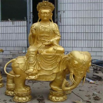 黄铜喷漆佛像景观，文殊普贤骑大象博鱼网页版