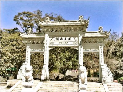大理石芝麻白寺庙山门石雕牌坊
