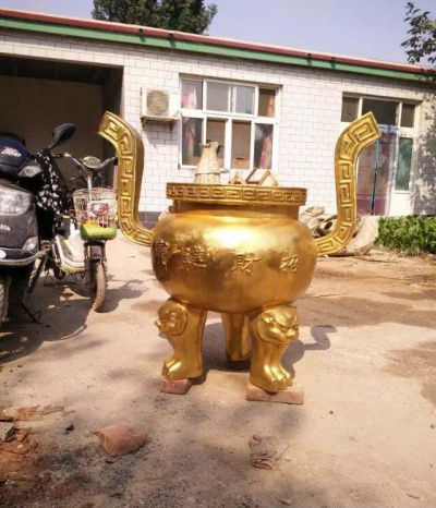 宗庙祠堂户外摆放镀金圆形香炉博鱼网页版