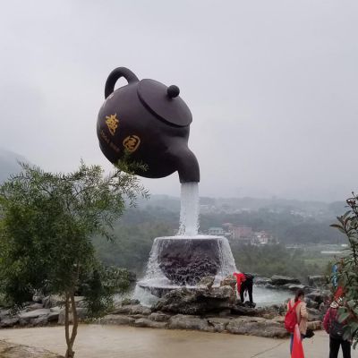 户外大型玻璃钢仿铜悬空流水摆件景观天壶