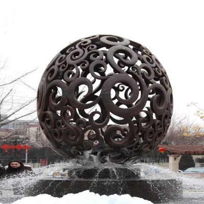花园抽象不锈钢仿古做旧喷泉镂空球博鱼网页版