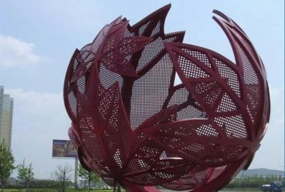 景区不锈钢抽象树叶造型红色镂空球博鱼网页版