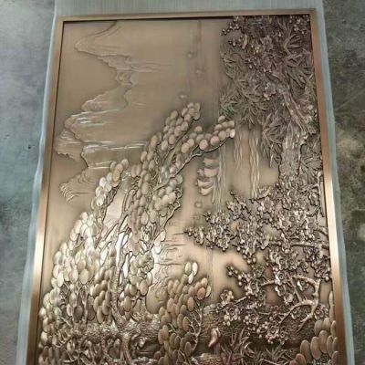铜雕校园文化墙梅兰竹菊影壁
