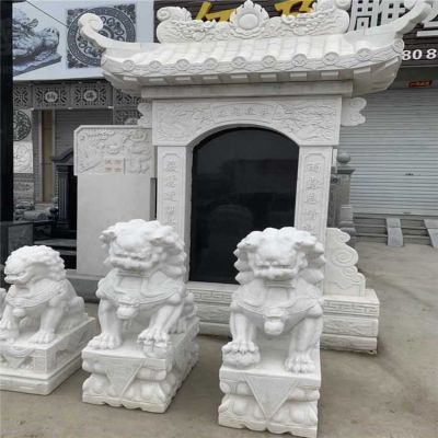 天然石材汉白玉石雕狮子寺院景区大门摆放博鱼网页版