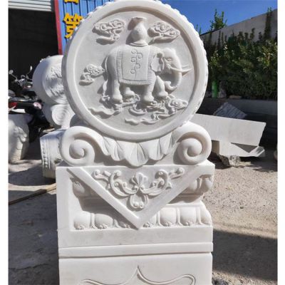 别墅门口摆放天然石材浮雕太平吉祥象抱鼓石