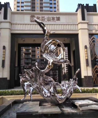 小区门口装饰一朵不锈钢镜面海浪浪花博鱼网页版