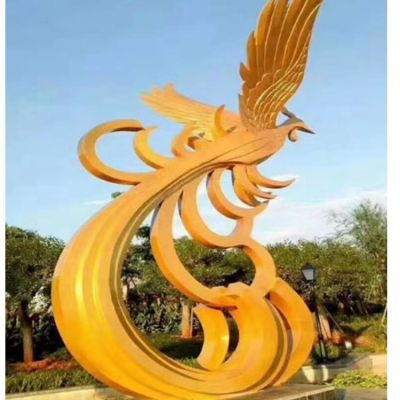 广场大型不锈钢抽象凤凰博鱼网页版 户外园林摆件