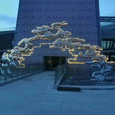 景点门口摆放创意不锈钢发光祥云拱门景观博鱼网页版