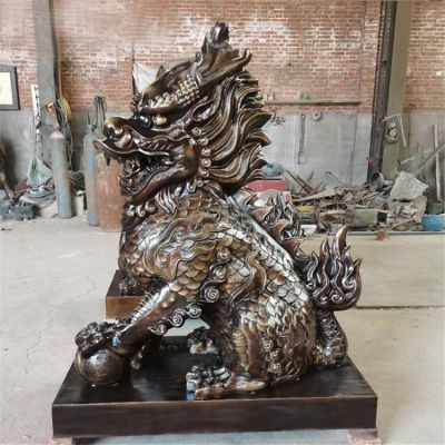 园林寺庙摆放玻璃钢仿铜麒麟门墩博鱼网页版