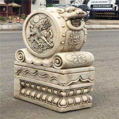 汉白玉仿古石门墩，庭院大门抱鼓石