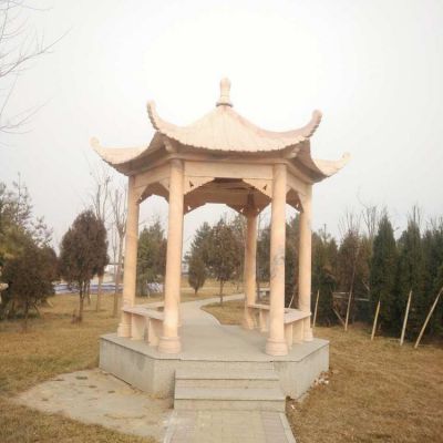 公园石雕晚霞红凉亭摆件