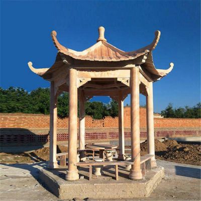 公园户外晚霞红大理石石雕六角凉亭博鱼网页版