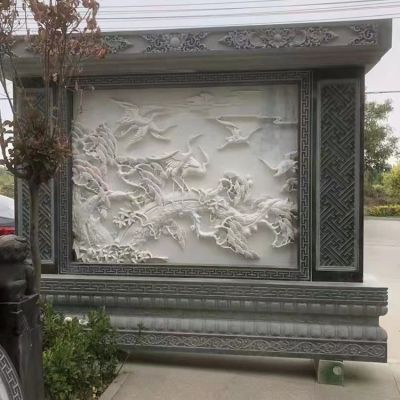 青石汉白玉浮雕壁影中式庭院玄关背影墙